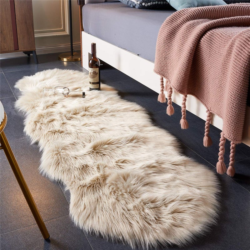 Easy Joy EasyJoy Ultra Soft Fluffy/Fuzzy Shaggy Area Rug Faux Fur Chair Cover Seat Pad for Bedroom Floor Sofa Living Room (2 x 6 ft Sheepskin, Beige) - Image 1